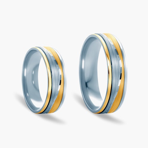 Obrączki ślubne: dwukolorowe złoto, płaskie, 6 mm